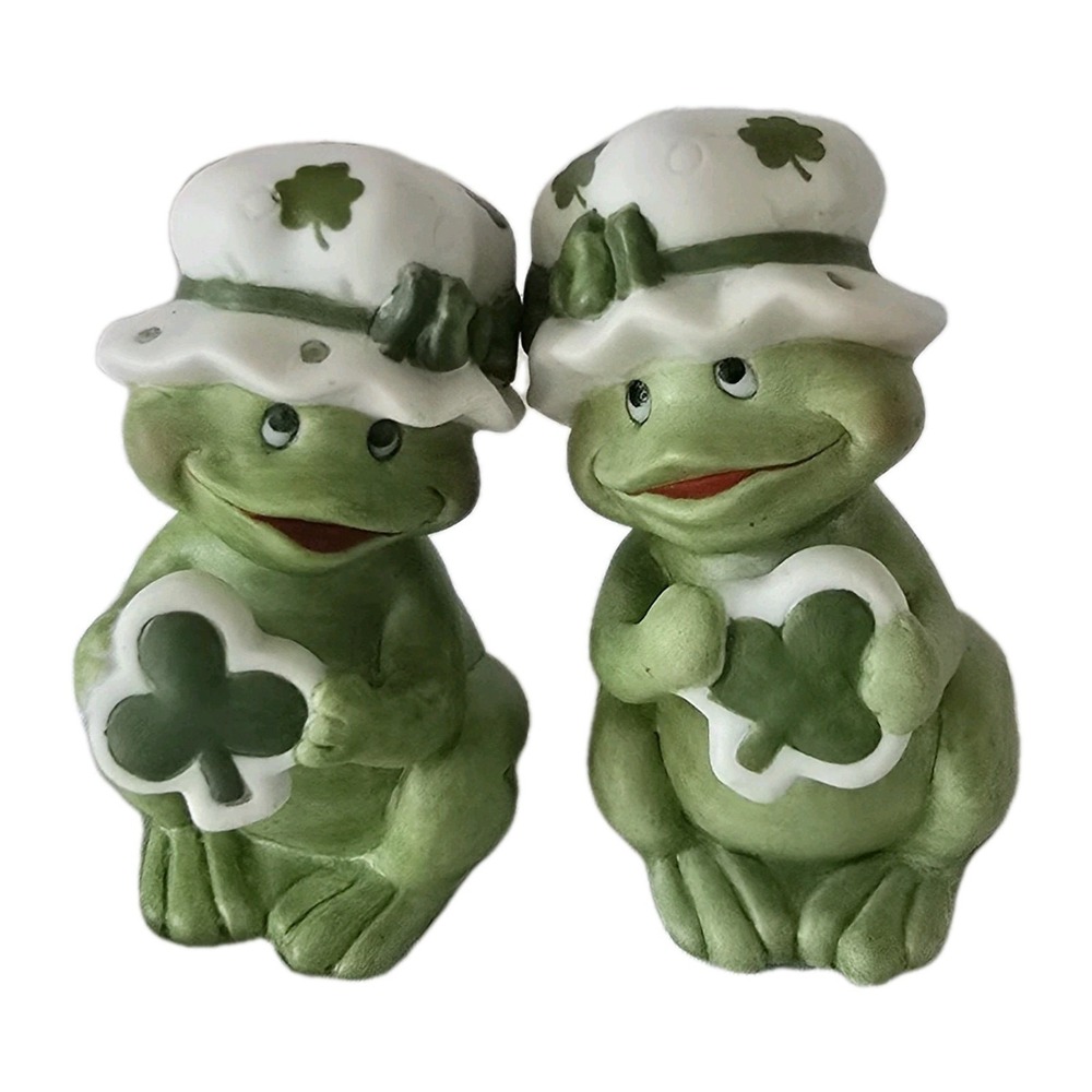Lefton‎ FROG Set of 2 Wearing Bonnet Irish Shamrock 1992 Figurine Vintage